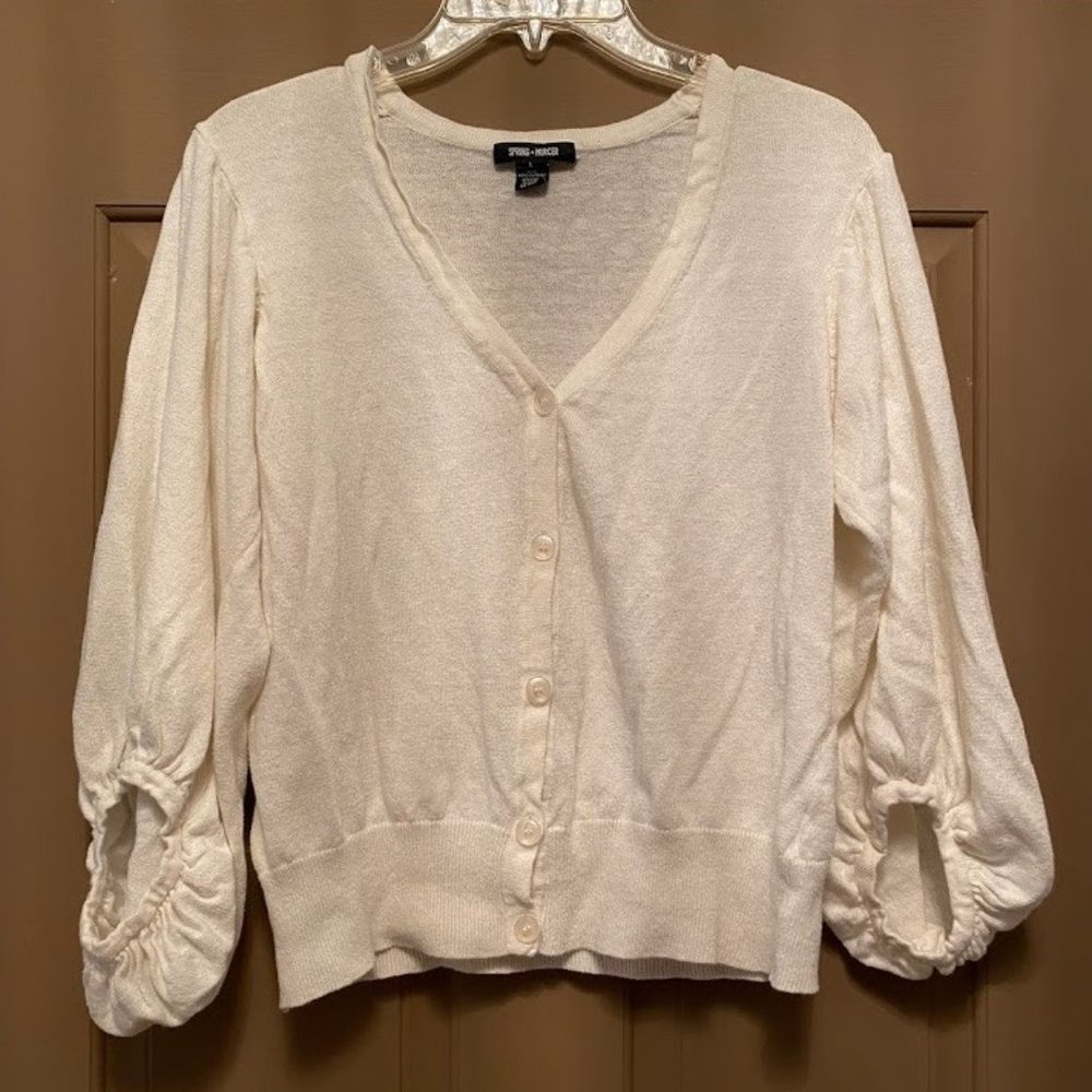 Spring + Mercer ivory statement sleeve cardigan L